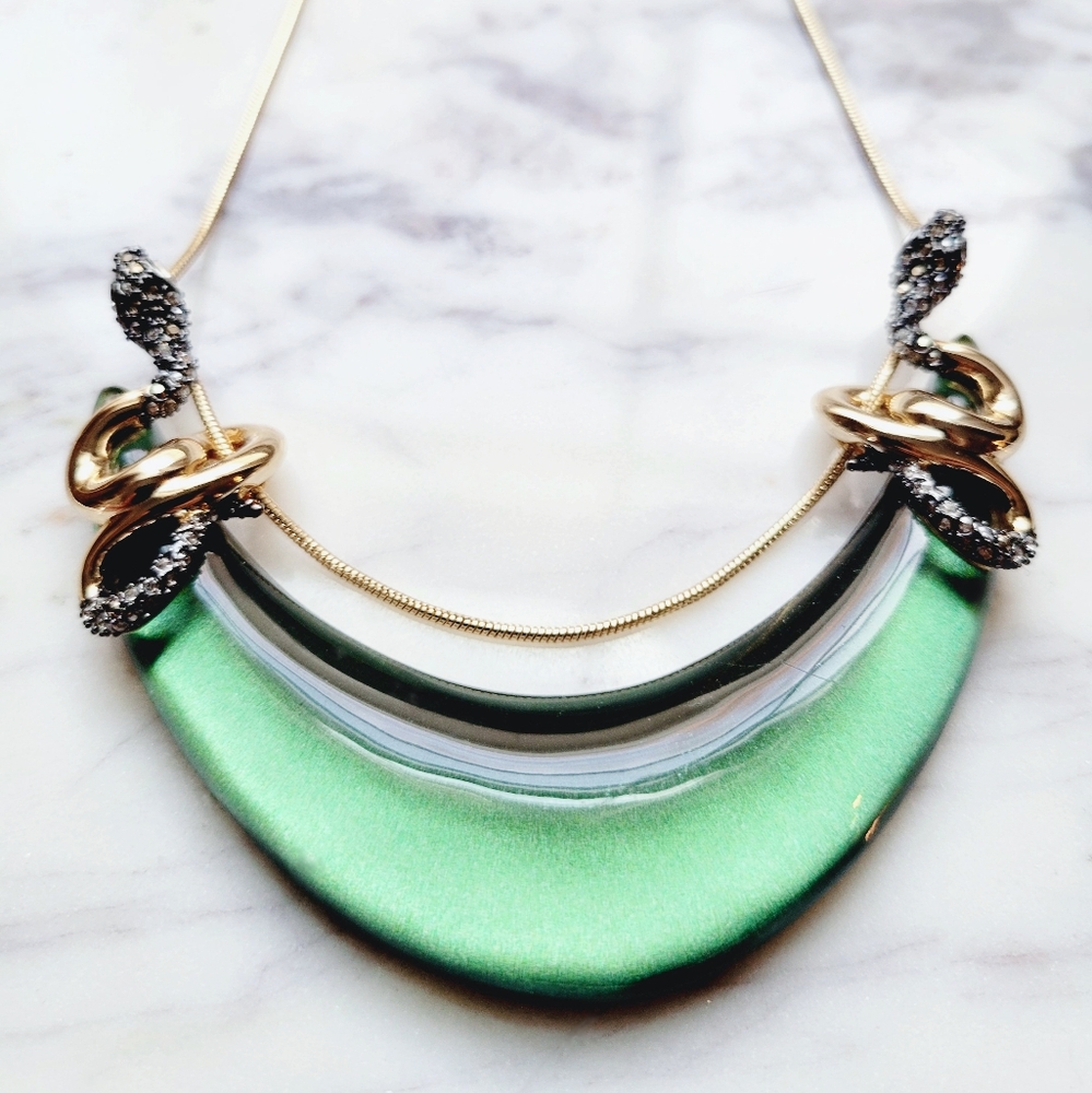 NWOT Alexis Bittar green lucite double coiled snake bib necklace